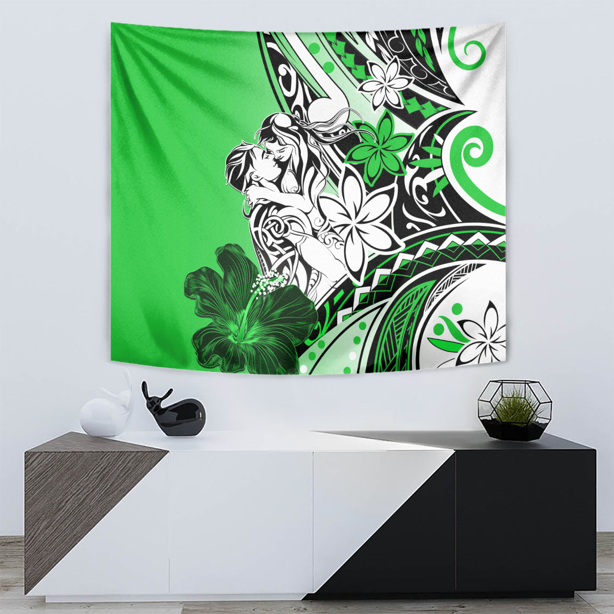 Polynesian Valentine Tapestry Couple Floral Unique Green Version LT01 - Polynesian Pride