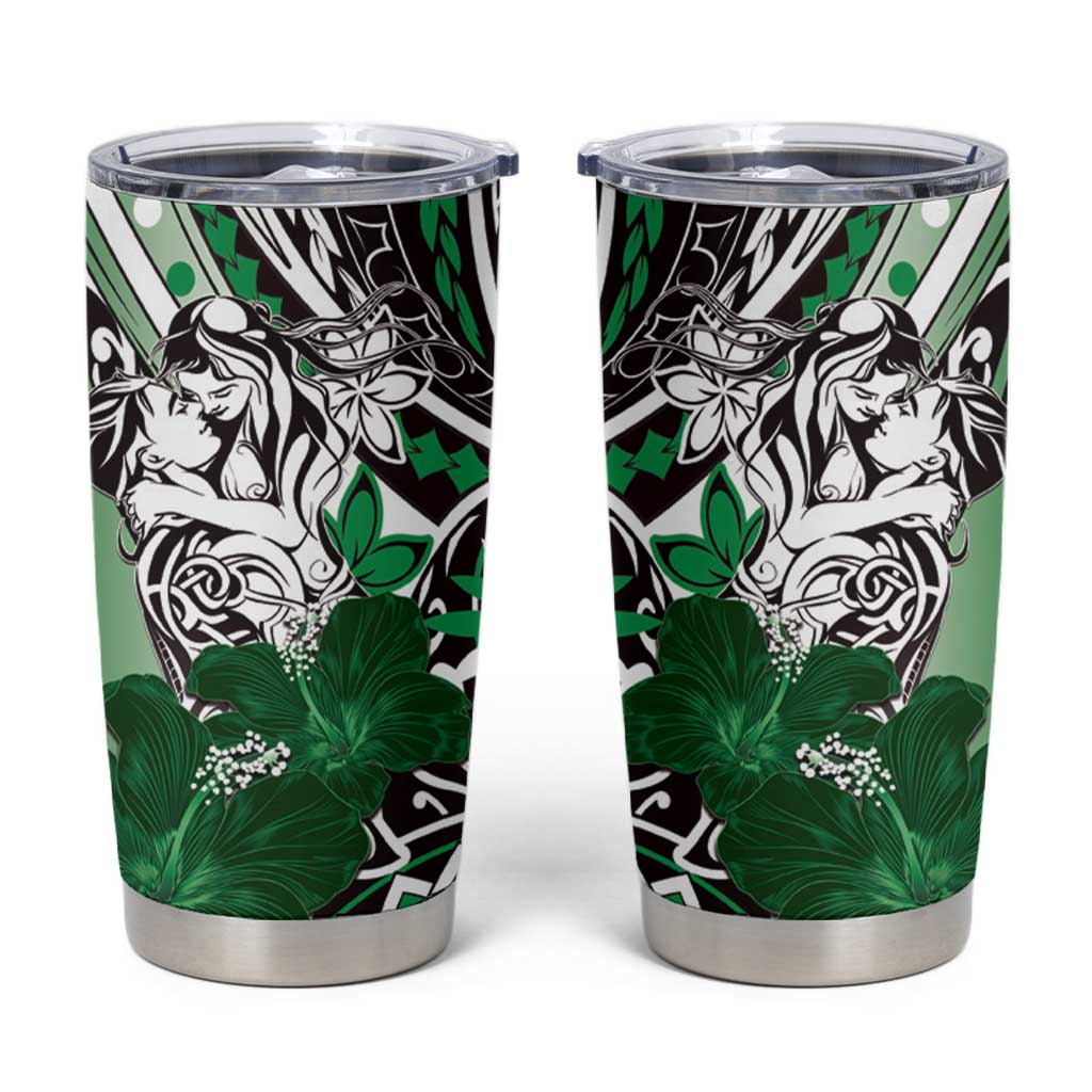 Polynesian Valentine Tumbler Cup Couple Floral Unique Green Version LT01 Green - Polynesian Pride