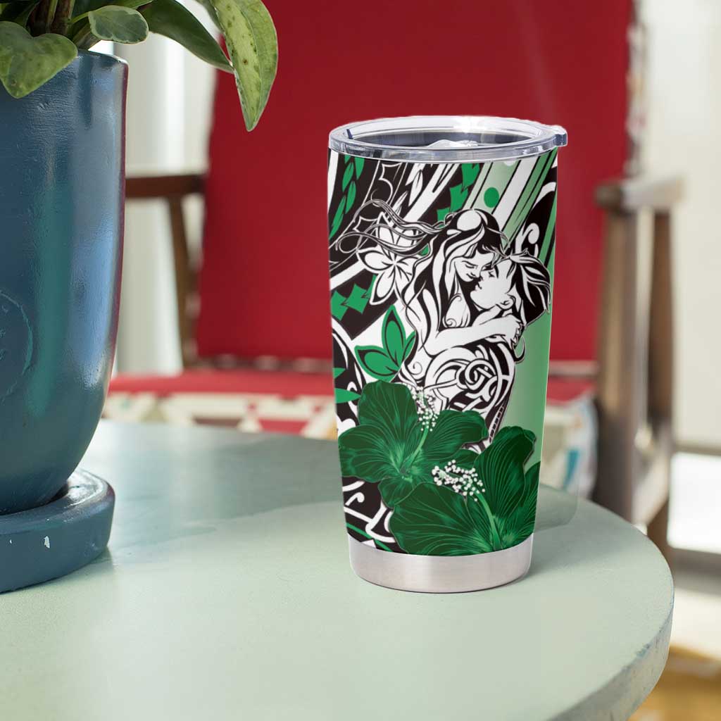 Polynesian Valentine Tumbler Cup Couple Floral Unique Green Version LT01 - Polynesian Pride