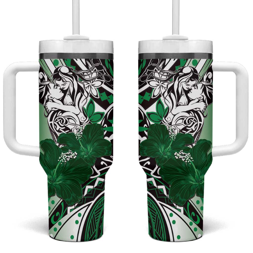 Polynesian Valentine Tumbler With Handle Couple Floral Unique Green Version LT01 One Size: 40 oz Green - Polynesian Pride