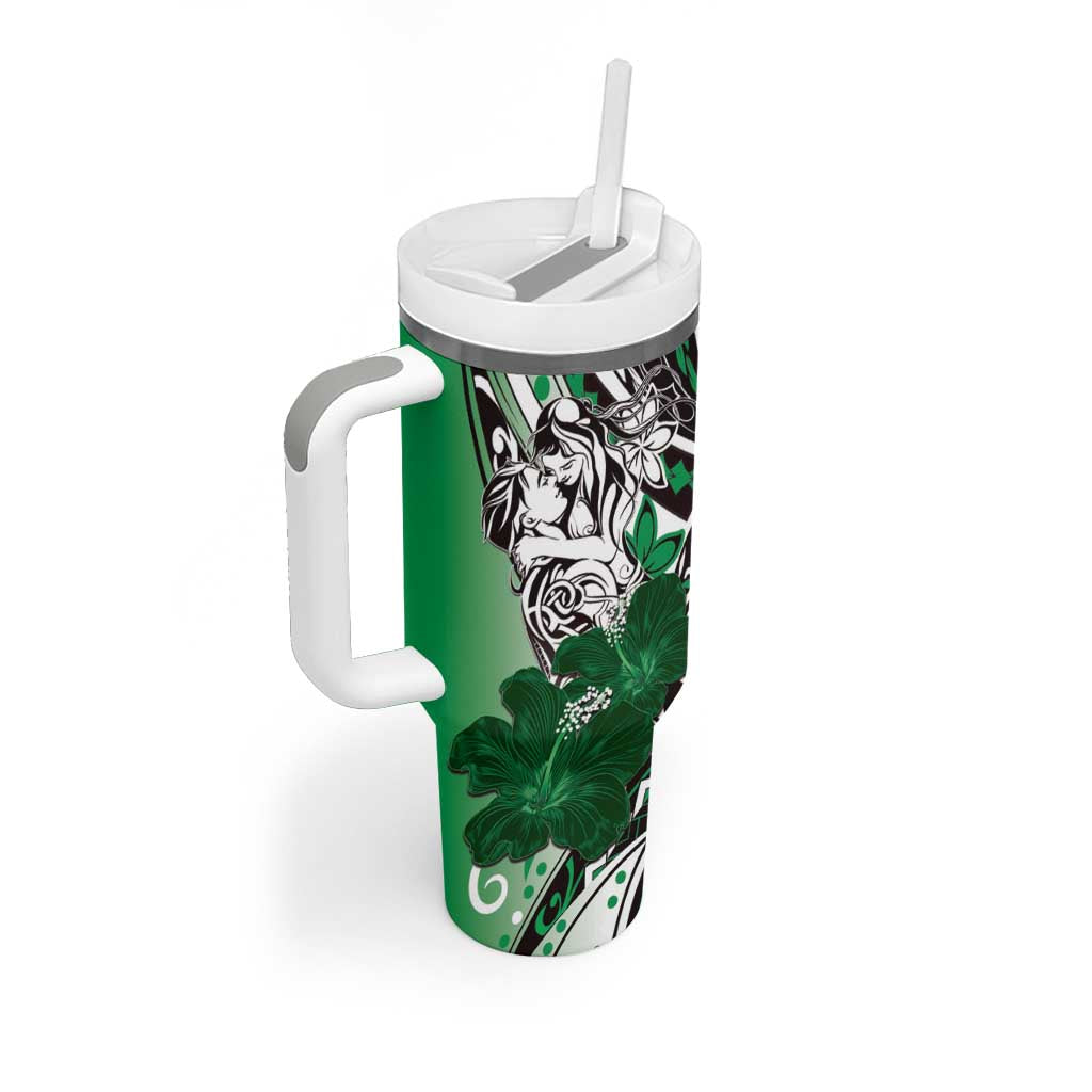 Polynesian Valentine Tumbler With Handle Couple Floral Unique Green Version LT01 - Polynesian Pride