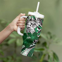 Polynesian Valentine Tumbler With Handle Couple Floral Unique Green Version LT01 - Polynesian Pride