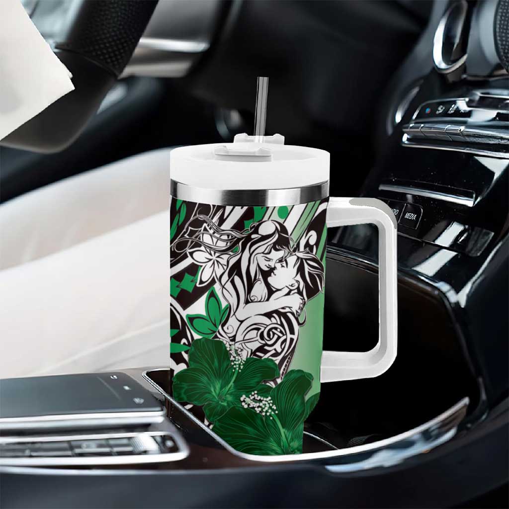 Polynesian Valentine Tumbler With Handle Couple Floral Unique Green Version LT01 - Polynesian Pride