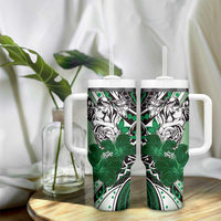 Polynesian Valentine Tumbler With Handle Couple Floral Unique Green Version LT01 - Polynesian Pride