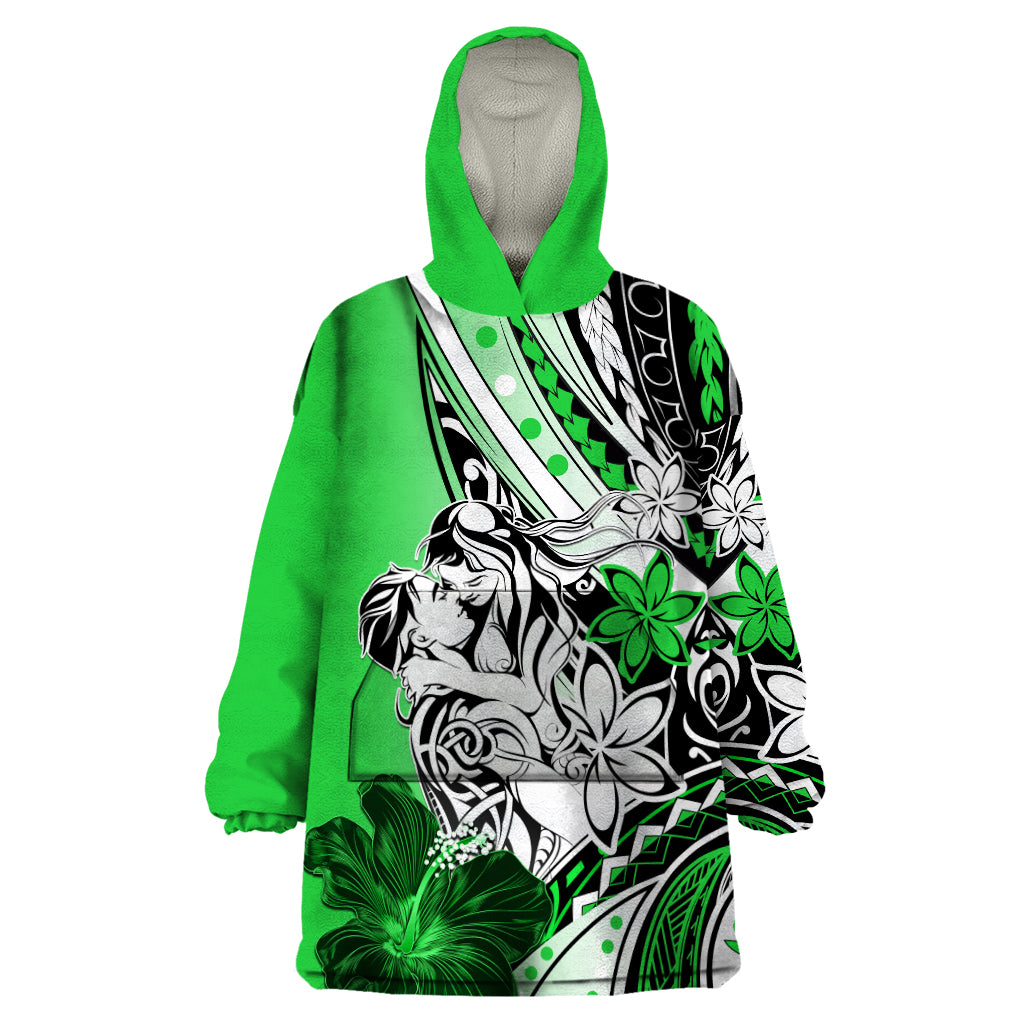 Polynesian Valentine Wearable Blanket Hoodie Couple Floral Unique Green Version LT01 One Size Green - Polynesian Pride