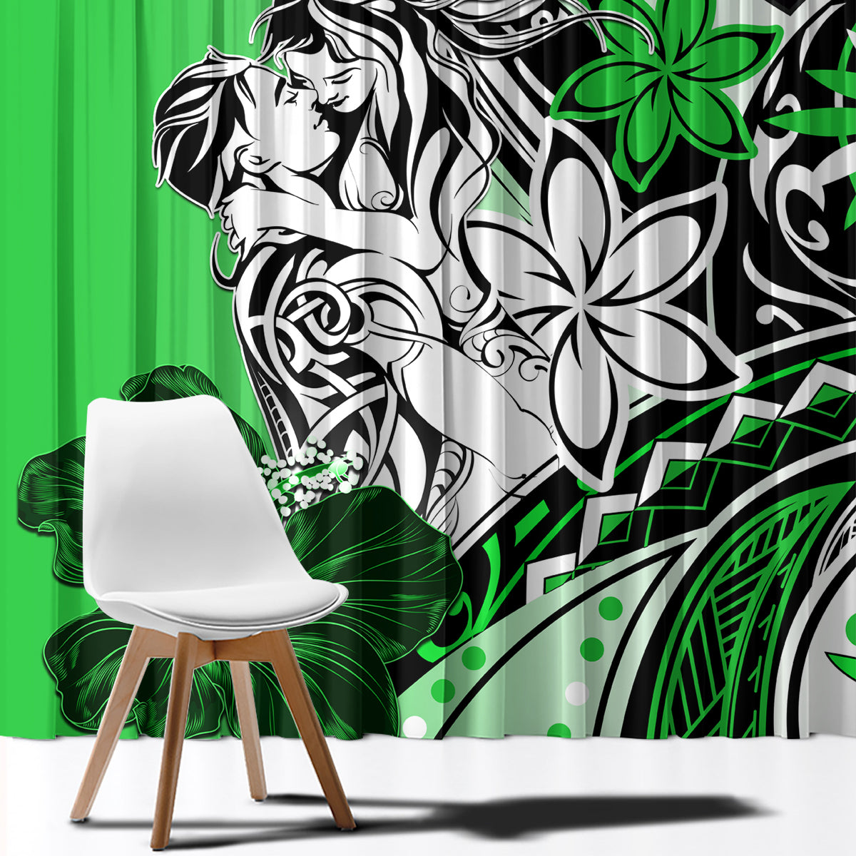 Polynesian Valentine Window Curtain Couple Floral Unique Green Version LT01 - Polynesian Pride