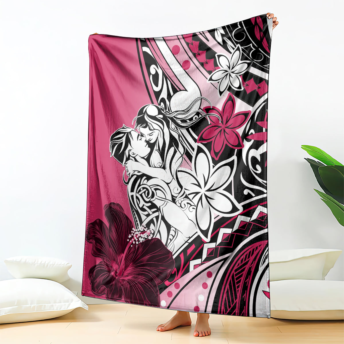 Polynesian Valentine Blanket Couple Floral Unique Pink Version LT01 Pink - Polynesian Pride