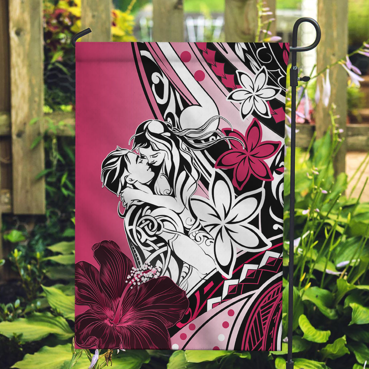 Polynesian Valentine Garden Flag Couple Floral Unique Pink Version LT01 Garden Flag Pink - Polynesian Pride