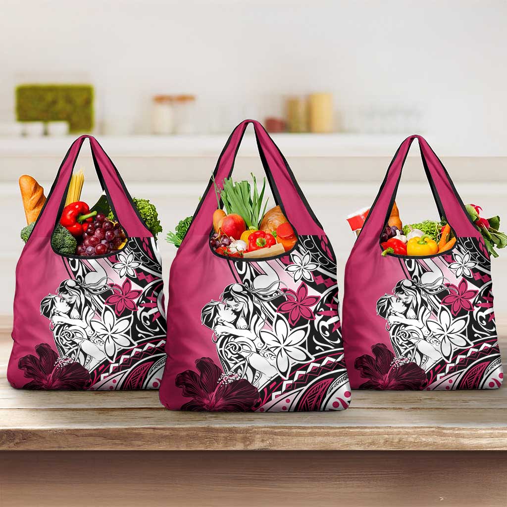 Polynesian Valentine Grocery Bag Couple Floral Unique Pink Version LT01 3-pack One Size Pink - Polynesian Pride