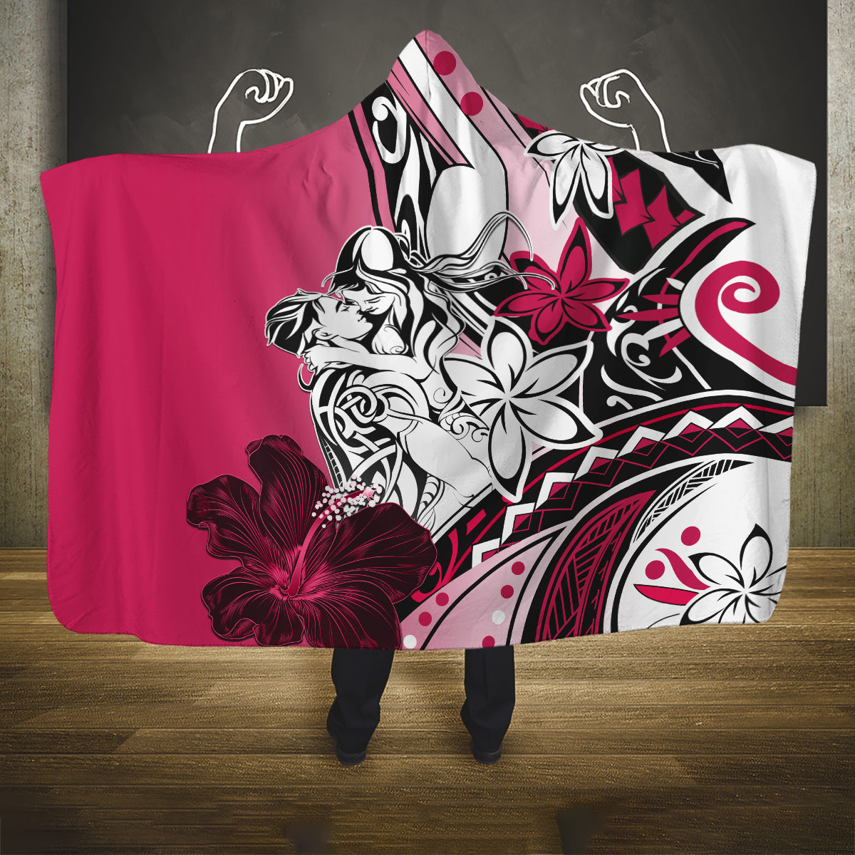 Polynesian Valentine Hooded Blanket Couple Floral Unique Pink Version LT01 One Size Pink - Polynesian Pride