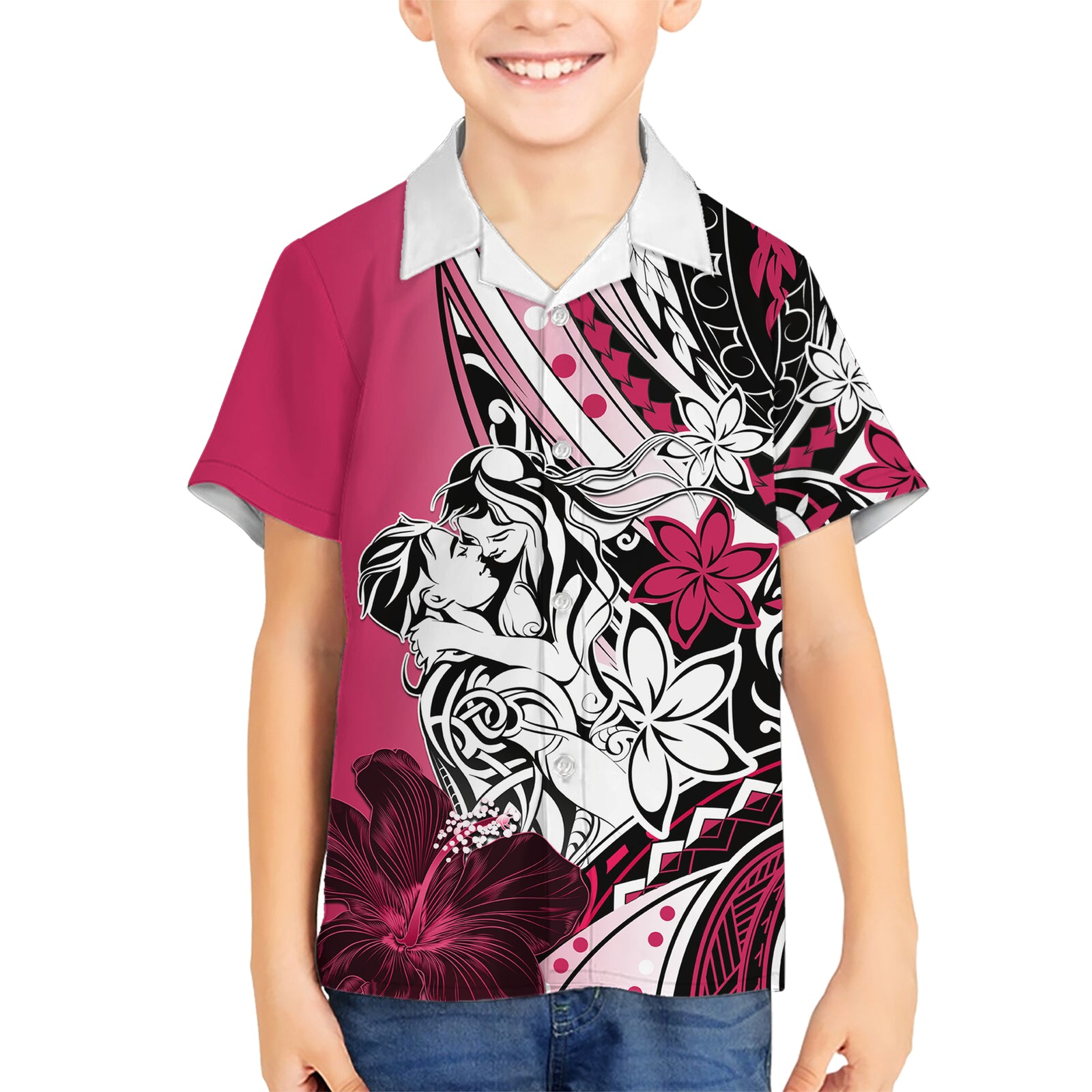 Polynesian Valentine Kid Hawaiian Shirt Couple Floral Unique Pink Version LT01 Kid Pink - Polynesian Pride