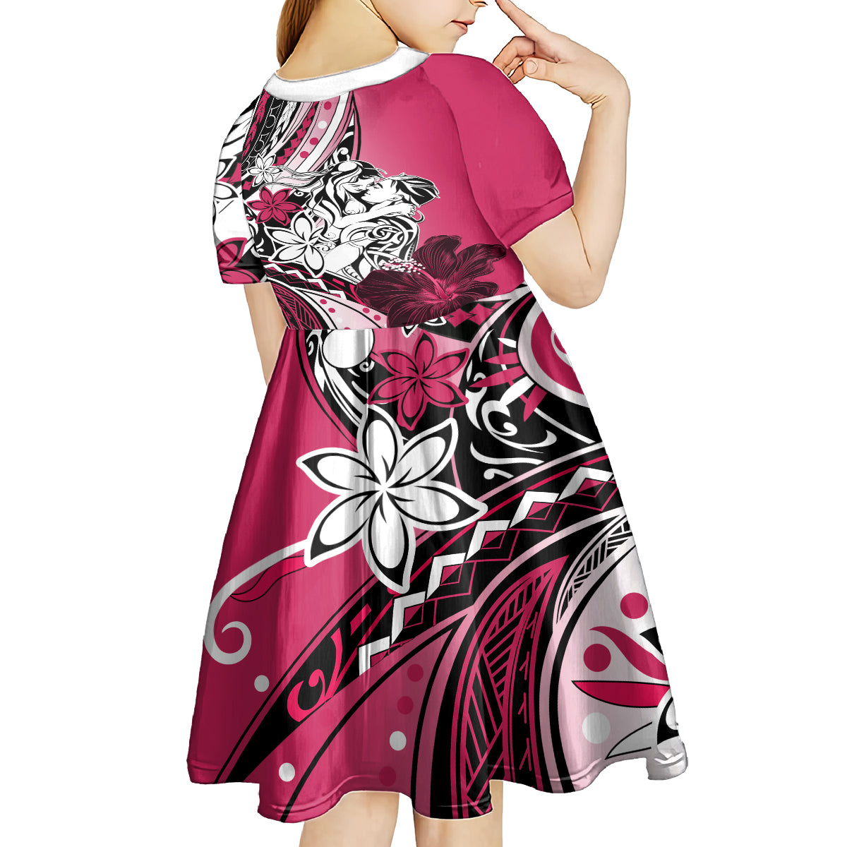 Polynesian Valentine Kid Short Sleeve Dress Couple Floral Unique Pink Version LT01 - Polynesian Pride