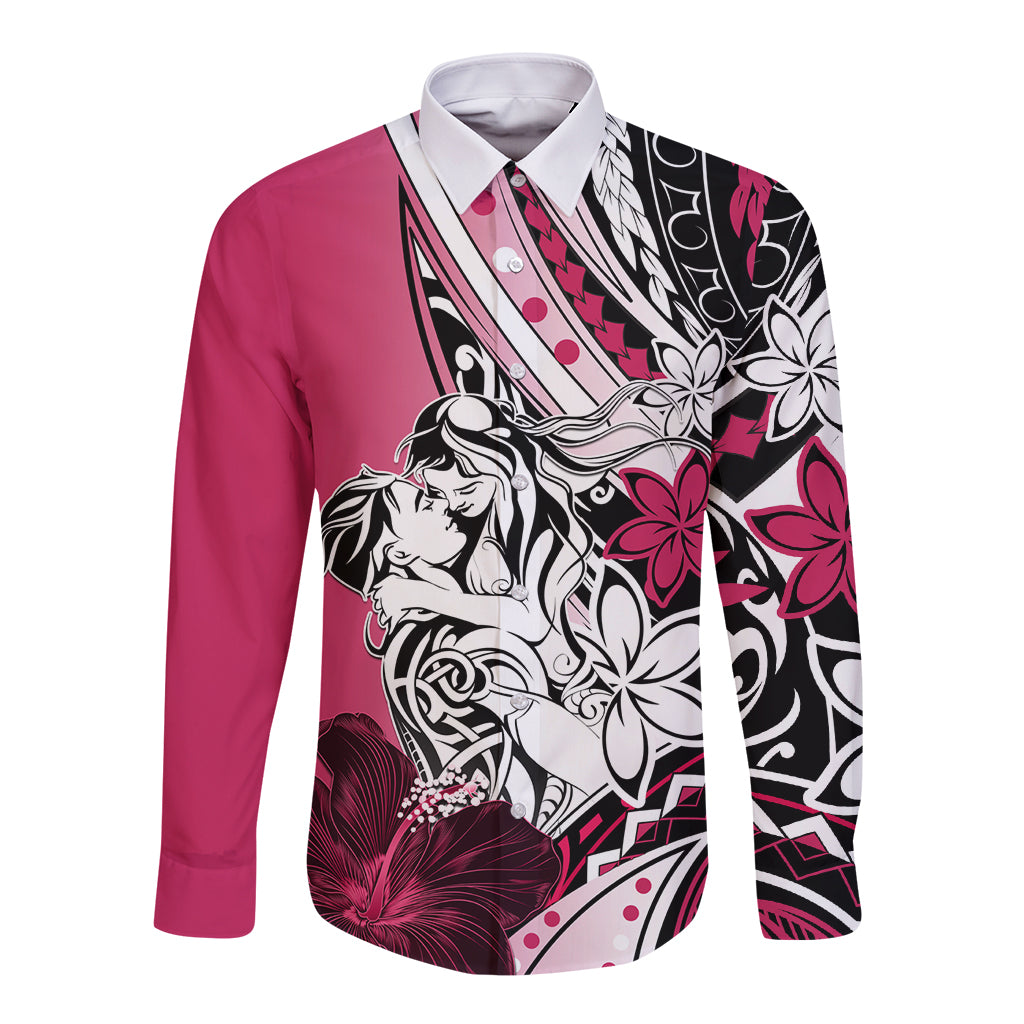 Polynesian Valentine Long Sleeve Button Shirt Couple Floral Unique Pink Version LT01 Unisex Pink - Polynesian Pride