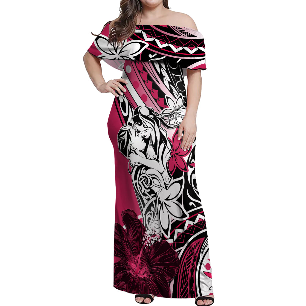 Polynesian Valentine Off Shoulder Maxi Dress Couple Floral Unique Pink Version LT01 Women Pink - Polynesian Pride