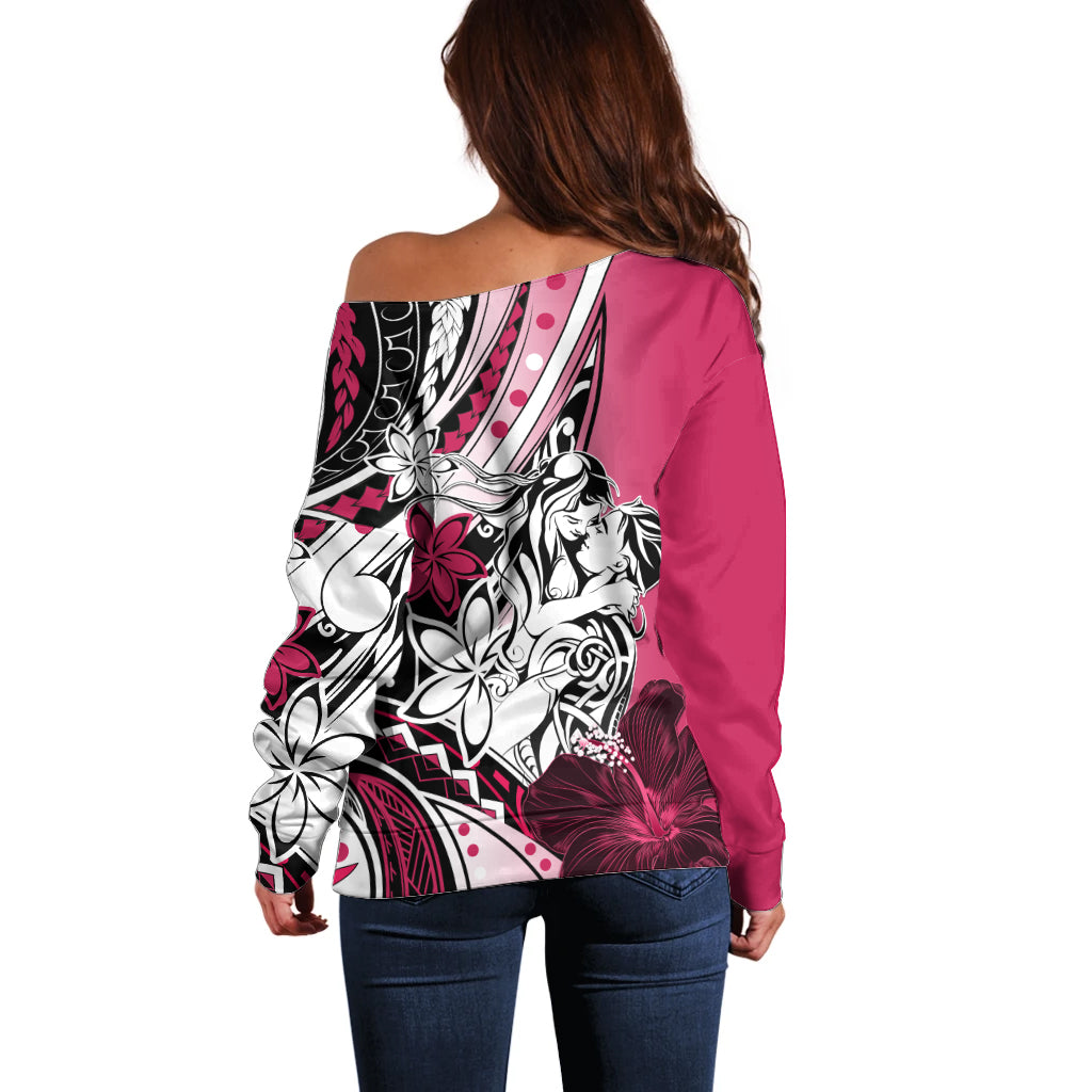 Polynesian Valentine Off Shoulder Sweater Couple Floral Unique Pink Version LT01 - Polynesian Pride