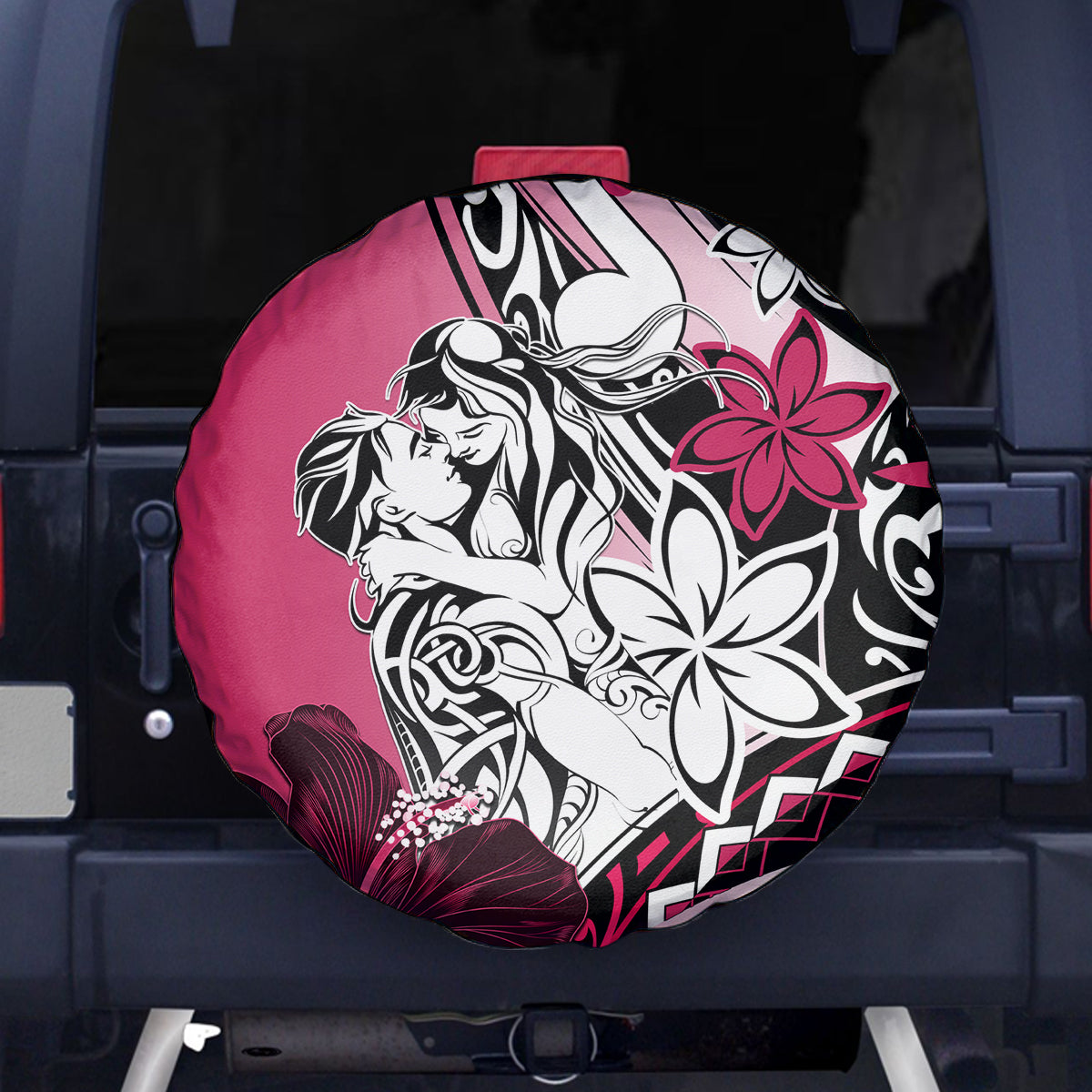 Polynesian Valentine Spare Tire Cover Couple Floral Unique Pink Version LT01 Pink - Polynesian Pride