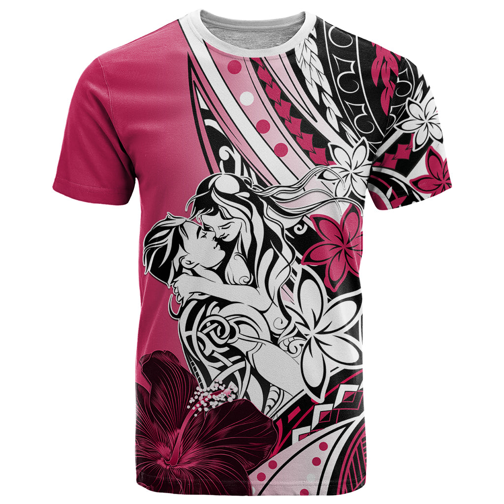 Polynesian Valentine T Shirt Couple Floral Unique Pink Version LT01 Pink - Polynesian Pride