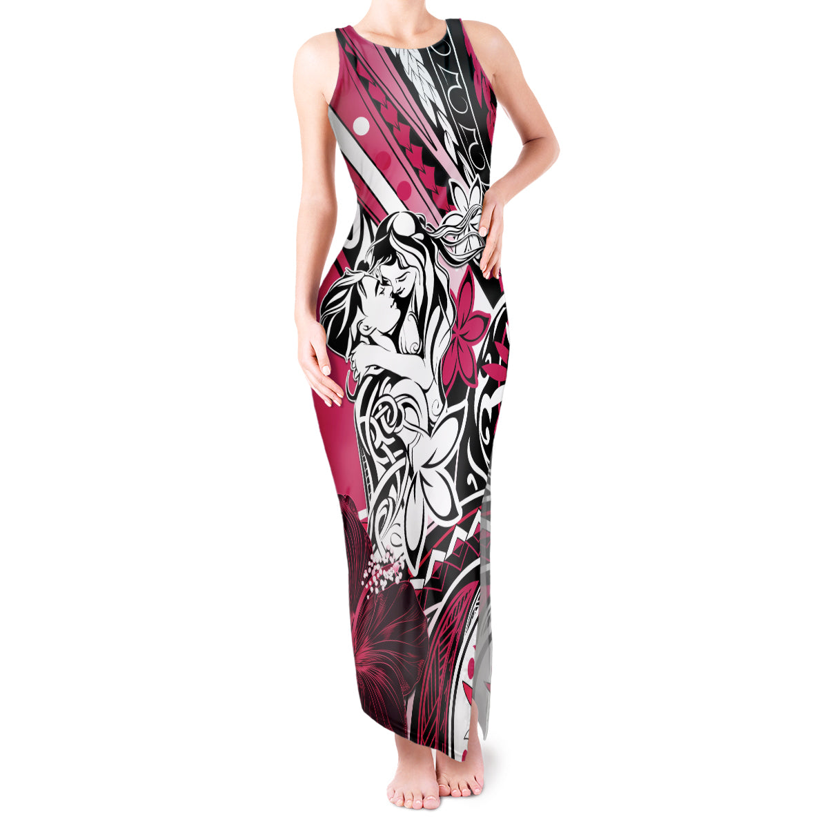 Polynesian Valentine Tank Maxi Dress Couple Floral Unique Pink Version LT01 Women Pink - Polynesian Pride