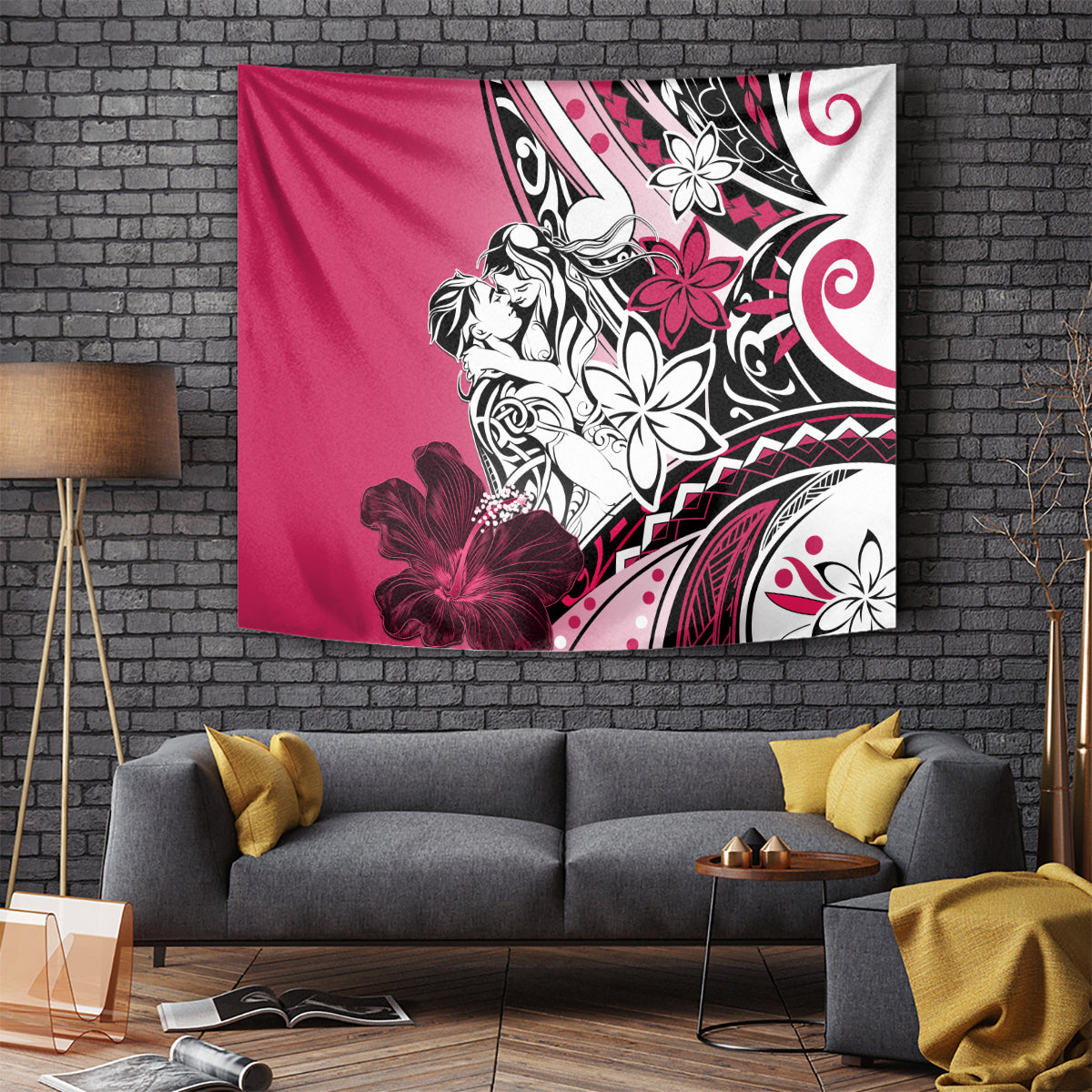 Polynesian Valentine Tapestry Couple Floral Unique Pink Version LT01 Pink - Polynesian Pride