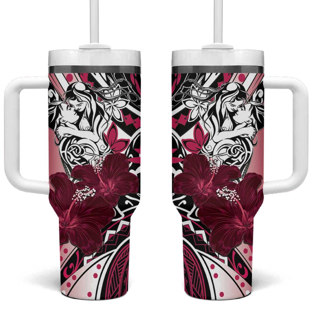Polynesian Valentine Tumbler With Handle Couple Floral Unique Pink Version LT01 One Size: 40 oz Pink - Polynesian Pride