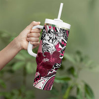 Polynesian Valentine Tumbler With Handle Couple Floral Unique Pink Version LT01 - Polynesian Pride