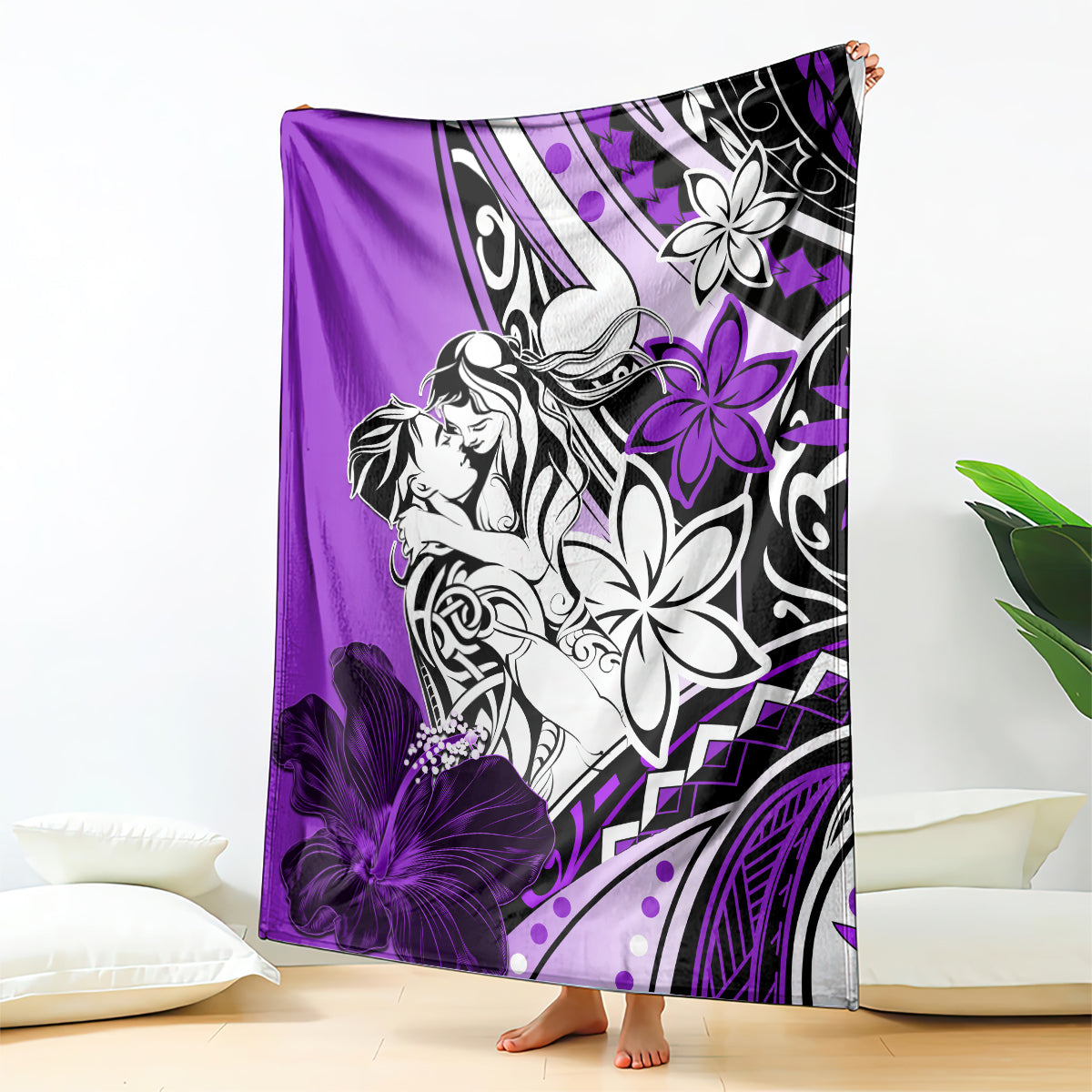 Polynesian Valentine Blanket Couple Floral Unique Purple Version LT01 Purple - Polynesian Pride