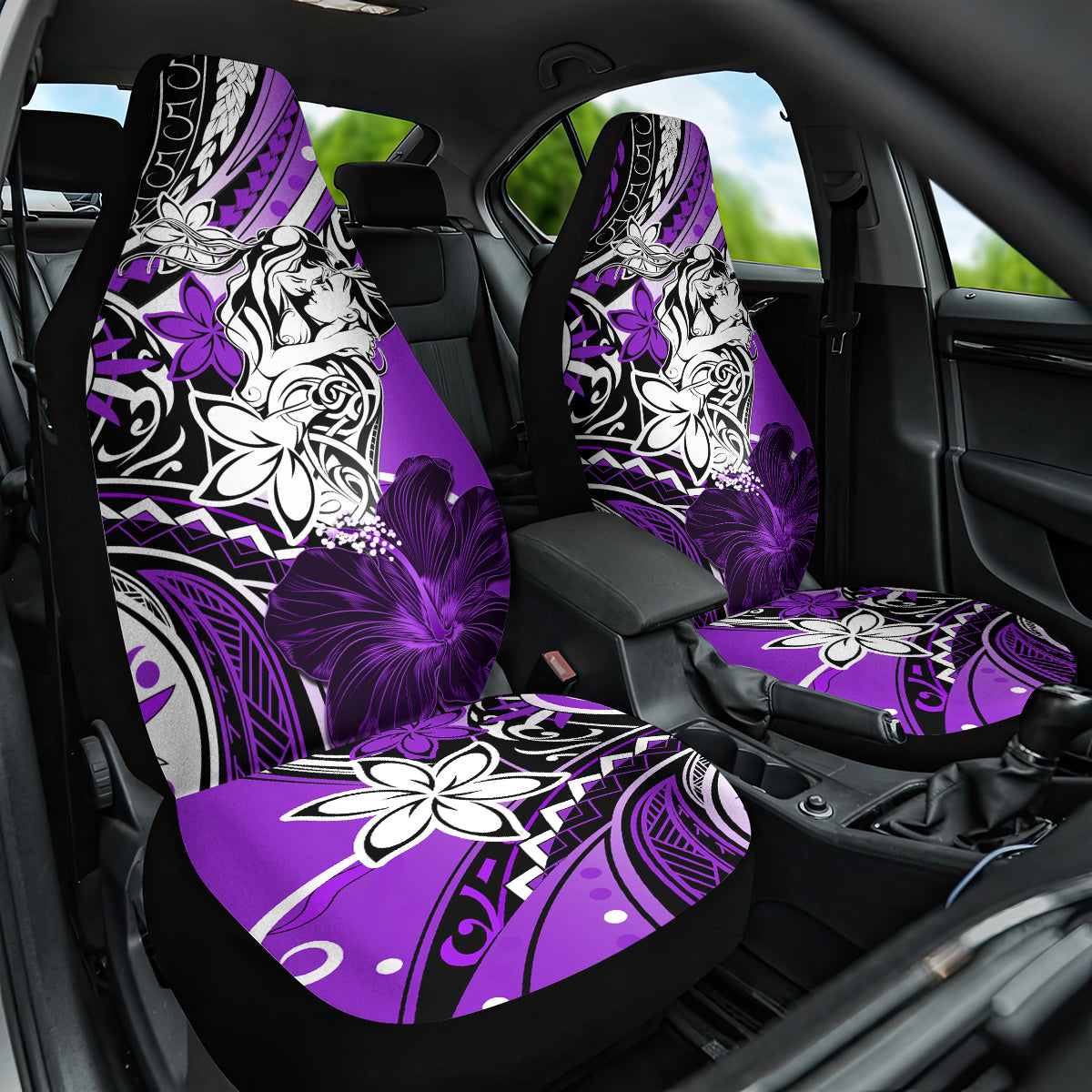 Polynesian Valentine Car Seat Cover Couple Floral Unique Purple Version LT01 One Size Purple - Polynesian Pride