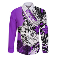 Polynesian Valentine Family Matching Tank Maxi Dress and Hawaiian Shirt Couple Floral Unique Purple Version LT01 Dad's Shirt - Long Sleeve Purple - Polynesian Pride