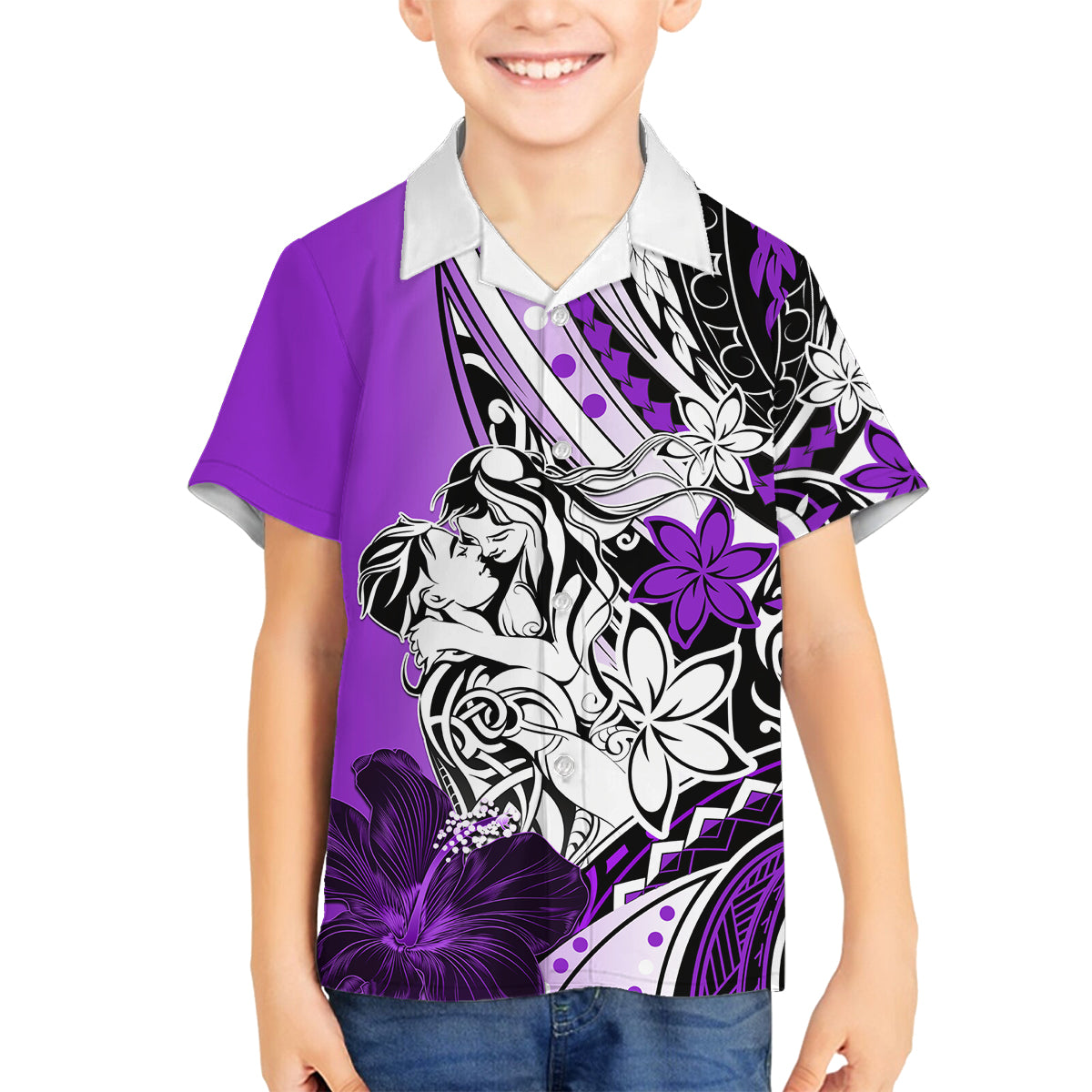 Polynesian Valentine Family Matching Tank Maxi Dress and Hawaiian Shirt Couple Floral Unique Purple Version LT01 Son's Shirt Purple - Polynesian Pride