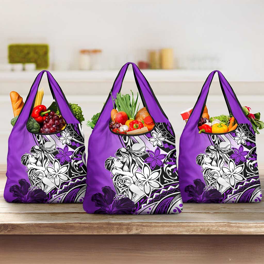 Polynesian Valentine Grocery Bag Couple Floral Unique Purple Version LT01 3-pack One Size Purple - Polynesian Pride