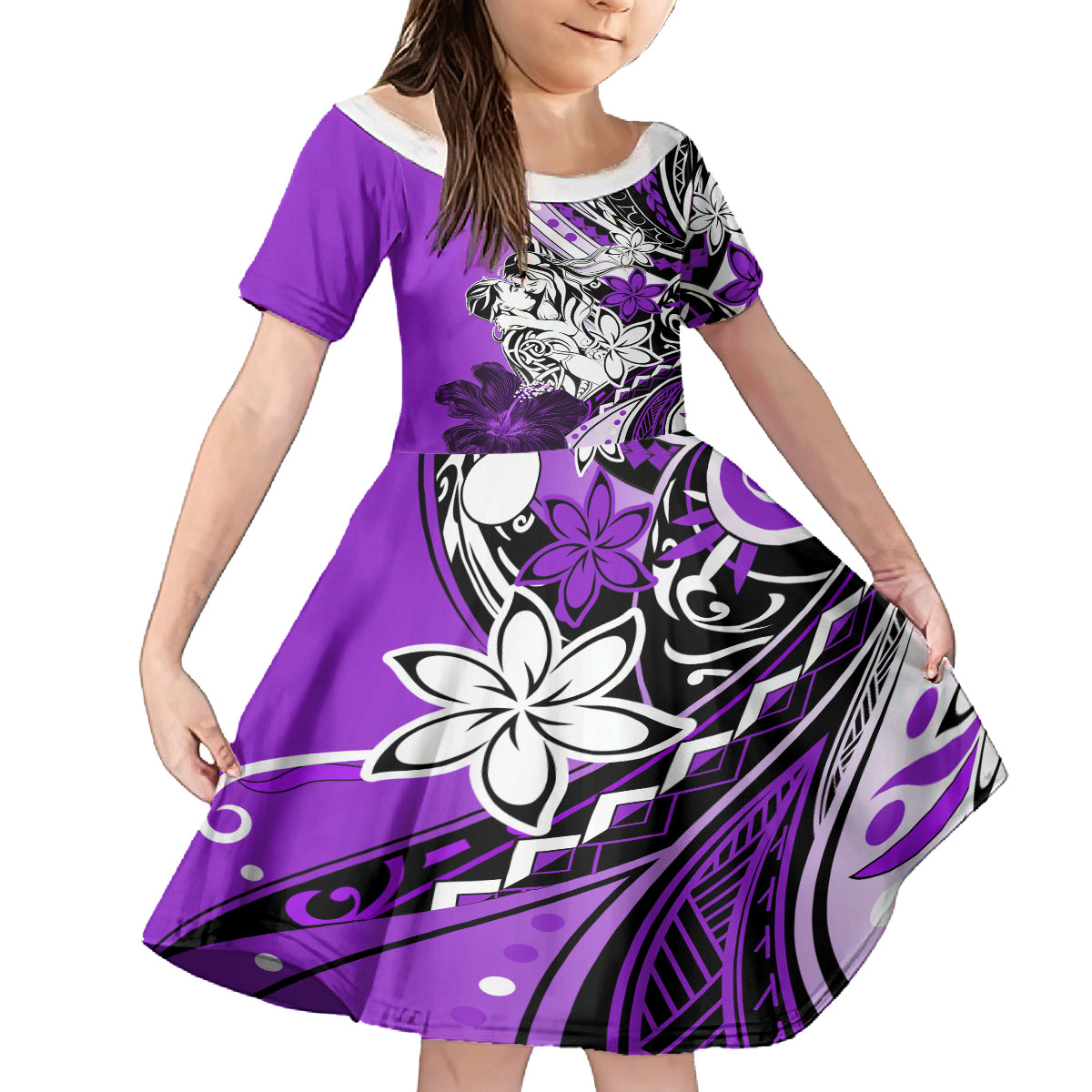 Polynesian Valentine Kid Short Sleeve Dress Couple Floral Unique Purple Version LT01 KID Purple - Polynesian Pride