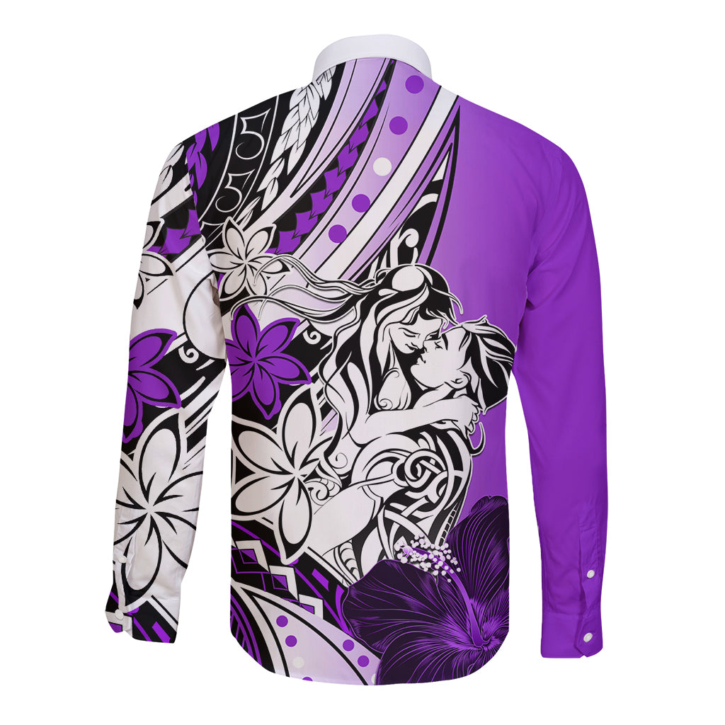Polynesian Valentine Long Sleeve Button Shirt Couple Floral Unique Purple Version LT01 - Polynesian Pride