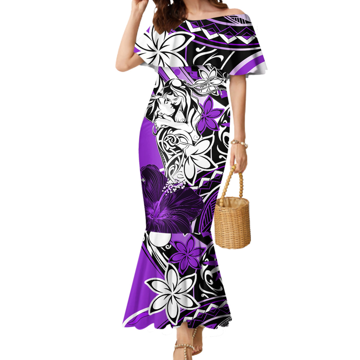 Polynesian Valentine Mermaid Dress Couple Floral Unique Purple Version LT01 Women Purple - Polynesian Pride