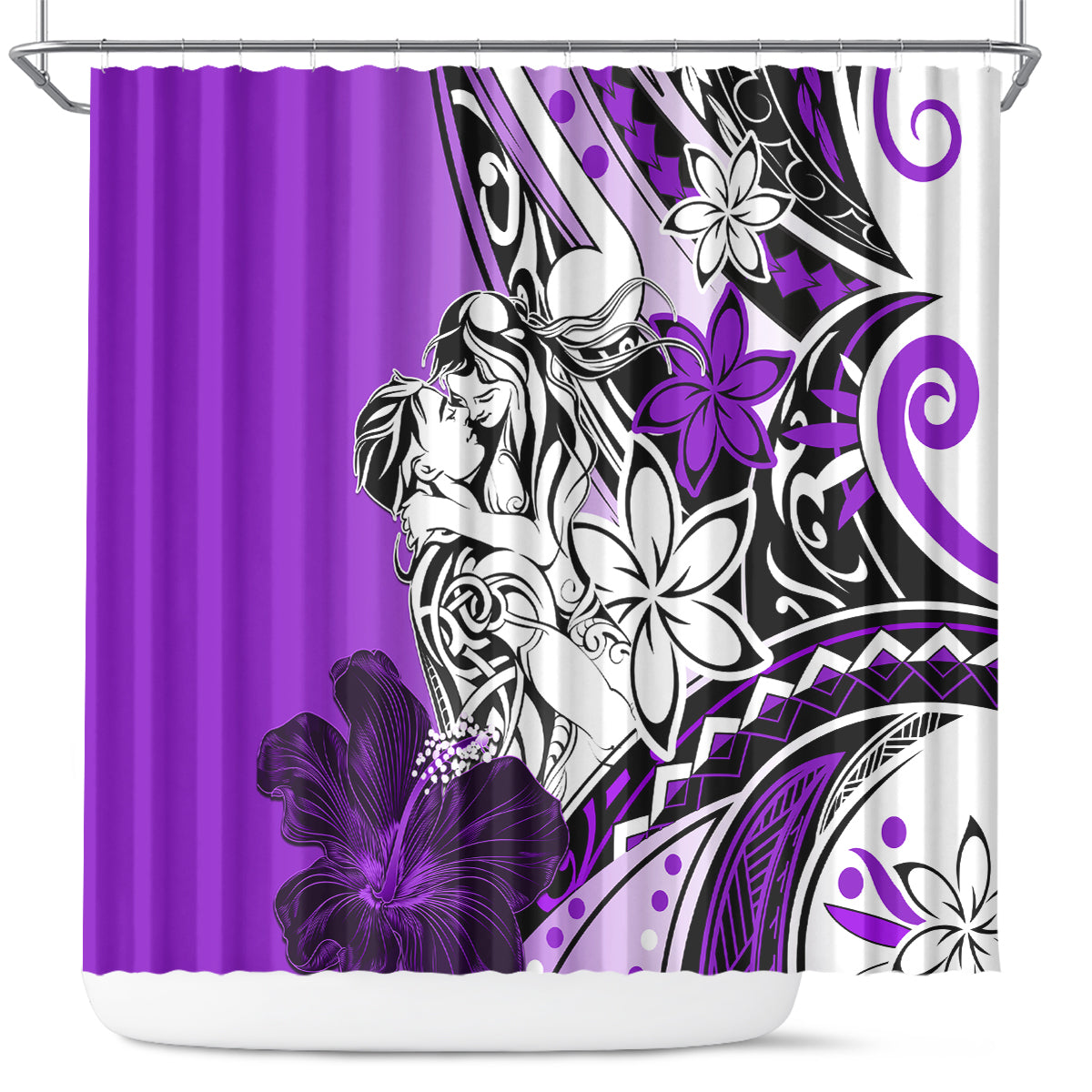 Polynesian Valentine Shower Curtain Couple Floral Unique Purple Version LT01 Purple - Polynesian Pride