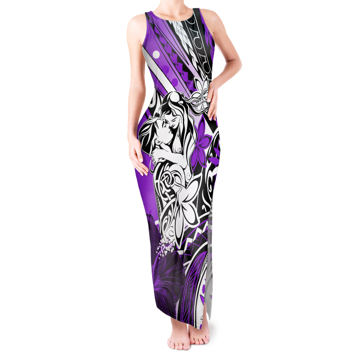 Polynesian Valentine Tank Maxi Dress Couple Floral Unique Purple Version LT01 Women Purple - Polynesian Pride