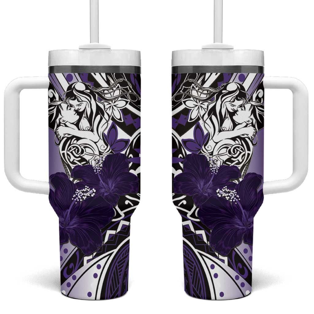 Polynesian Valentine Tumbler With Handle Couple Floral Unique Purple Version LT01 One Size: 40 oz Purple - Polynesian Pride