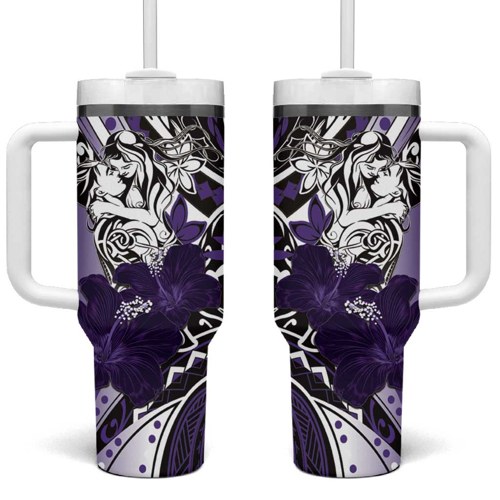 Polynesian Valentine Tumbler With Handle Couple Floral Unique Purple Version