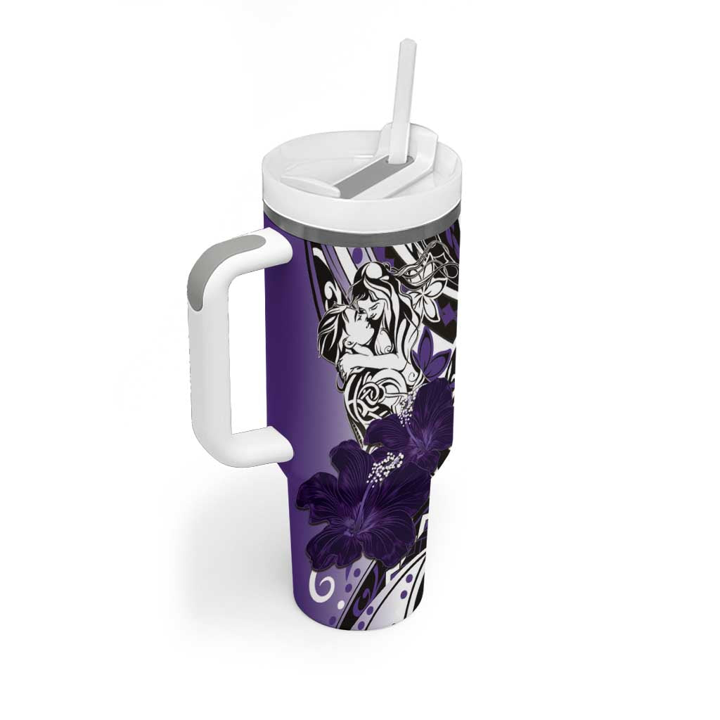Polynesian Valentine Tumbler With Handle Couple Floral Unique Purple Version LT01 - Polynesian Pride
