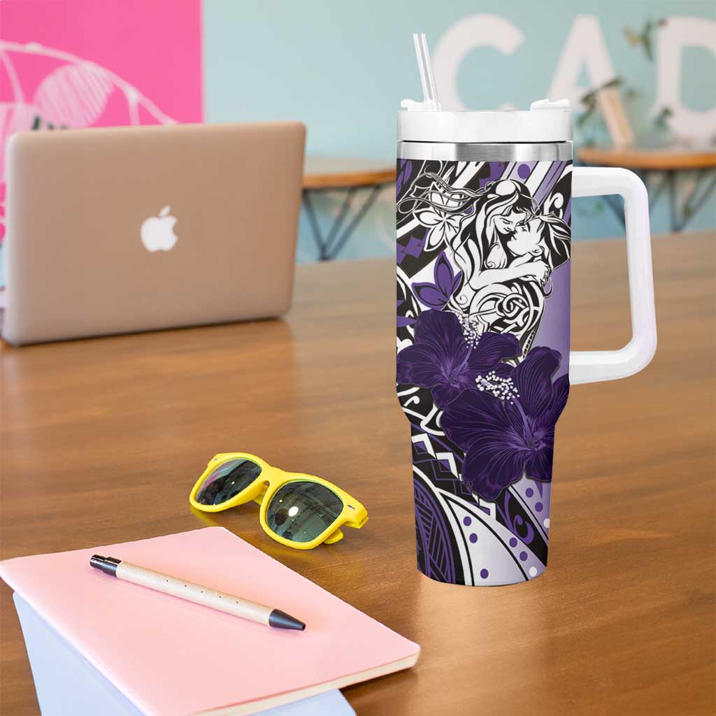 Polynesian Valentine Tumbler With Handle Couple Floral Unique Purple Version LT01 - Polynesian Pride