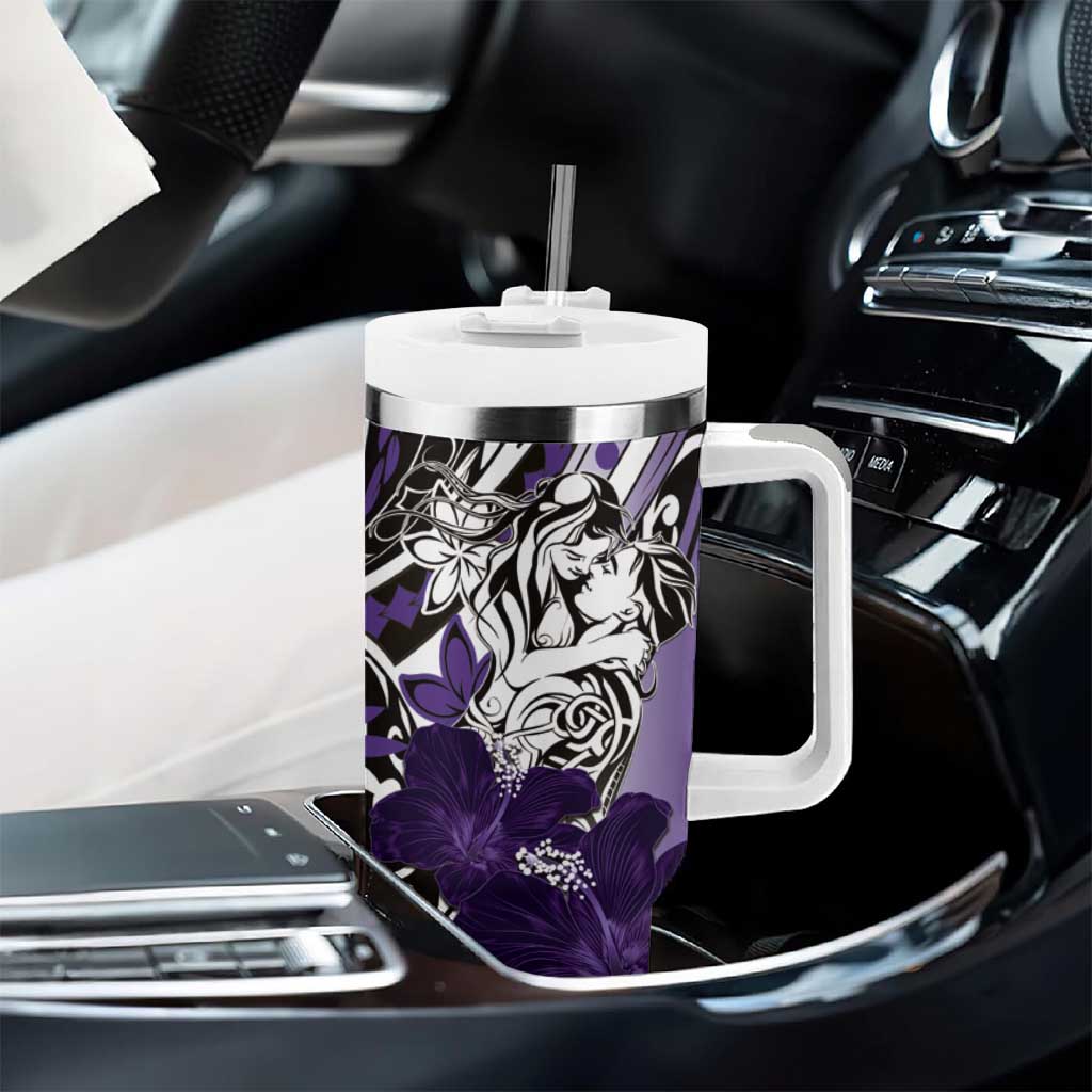 Polynesian Valentine Tumbler With Handle Couple Floral Unique Purple Version LT01 - Polynesian Pride