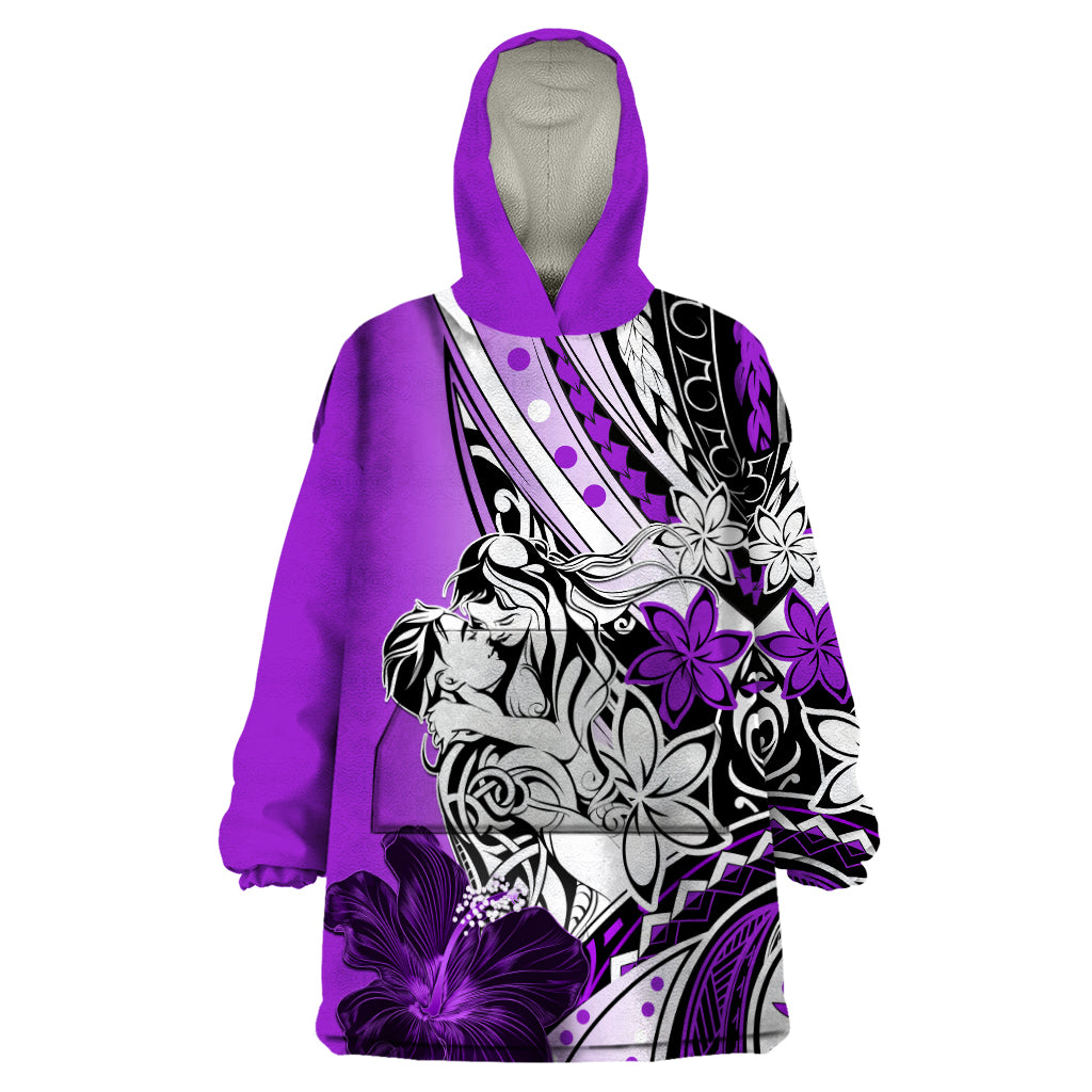 Polynesian Valentine Wearable Blanket Hoodie Couple Floral Unique Purple Version LT01 One Size Purple - Polynesian Pride