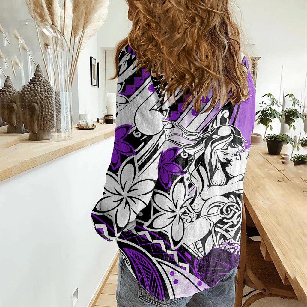 Polynesian Valentine Women Casual Shirt Couple Floral Unique Purple Version LT01 - Polynesian Pride