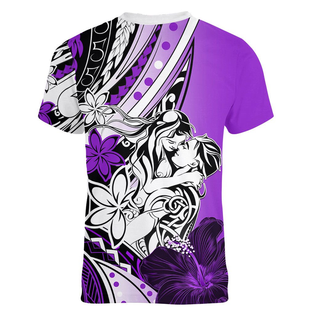 Polynesian Valentine Women V Neck T Shirt Couple Floral Unique Purple Version LT01 - Polynesian Pride