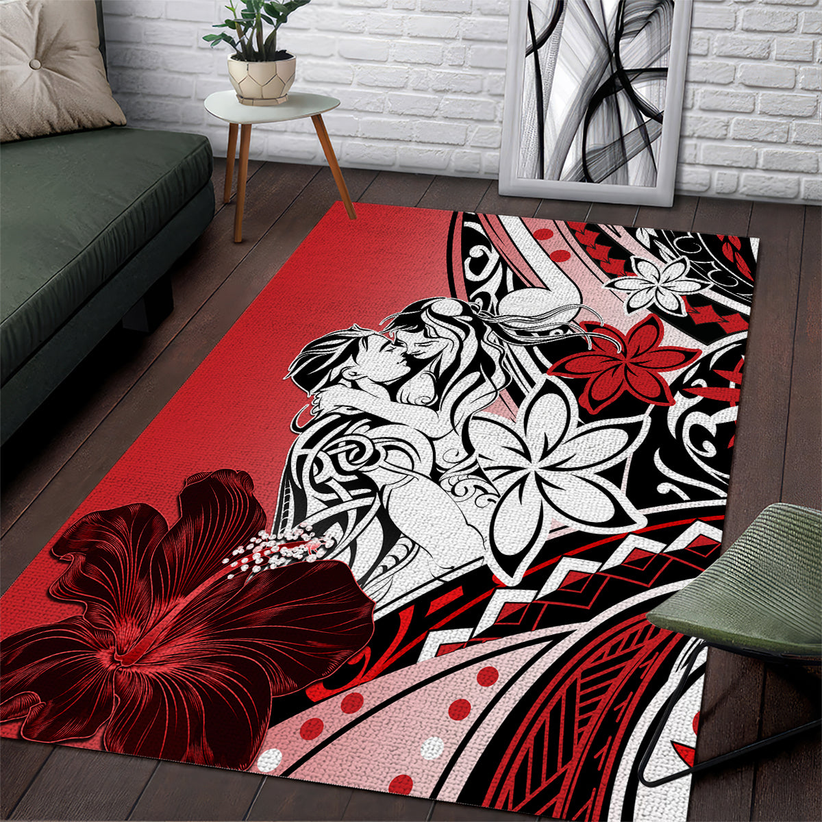 Polynesian Valentine Area Rug Couple Floral Unique Red Version LT01 Red - Polynesian Pride