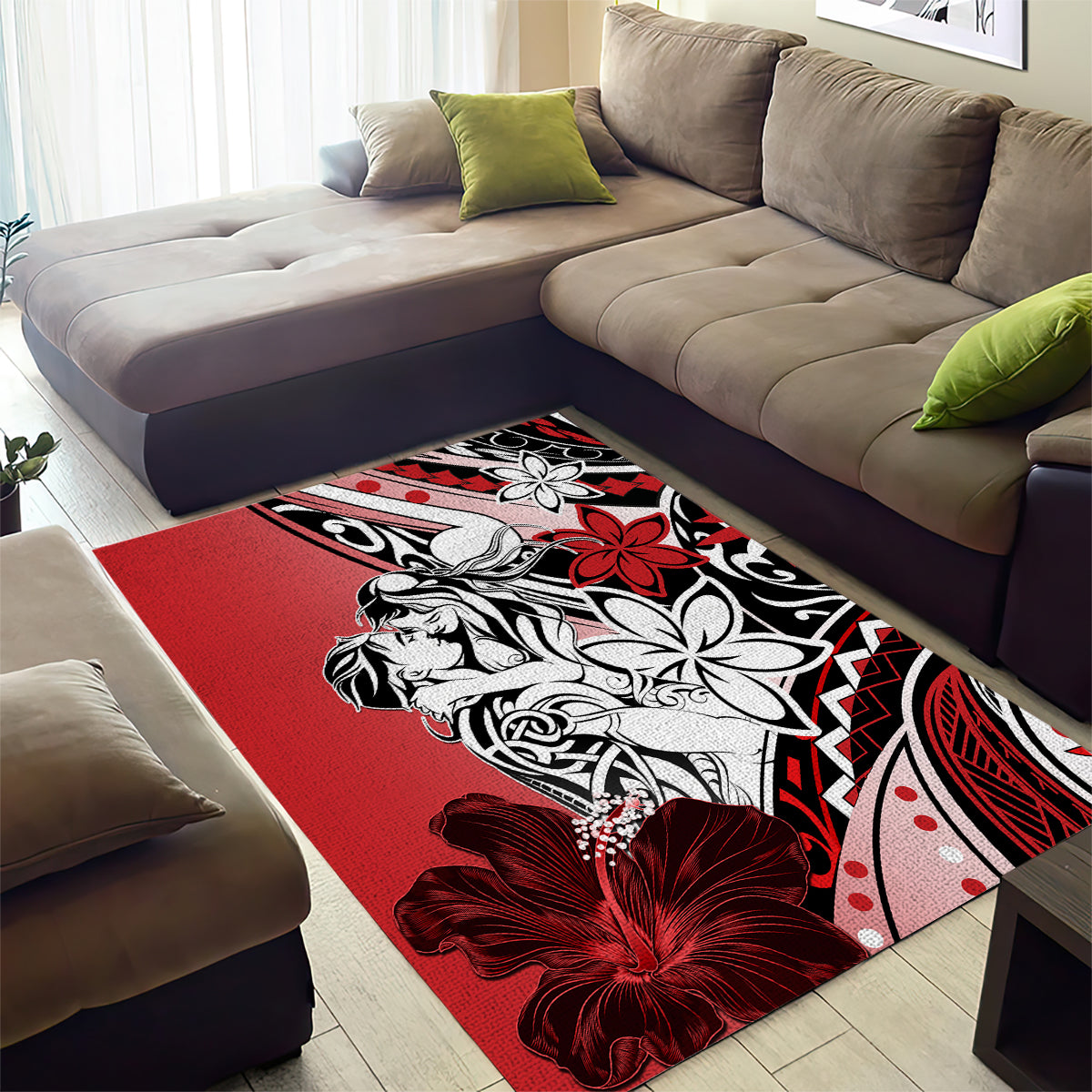Polynesian Valentine Area Rug Couple Floral Unique Red Version LT01 - Polynesian Pride