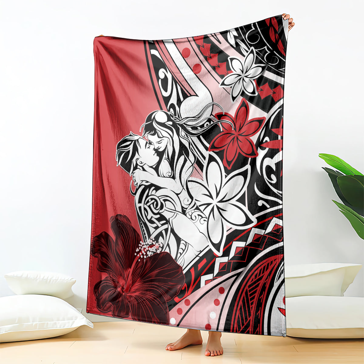 Polynesian Valentine Blanket Couple Floral Unique Red Version LT01 Red - Polynesian Pride