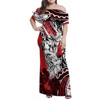 Polynesian Valentine Family Matching Off Shoulder Maxi Dress and Hawaiian Shirt Couple Floral Unique Red Version LT01 Mom's Dress Red - Polynesian Pride