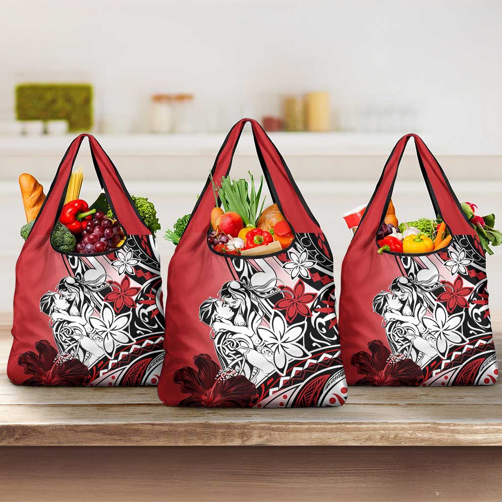 Polynesian Valentine Grocery Bag Couple Floral Unique Red Version LT01 3-pack One Size Red - Polynesian Pride