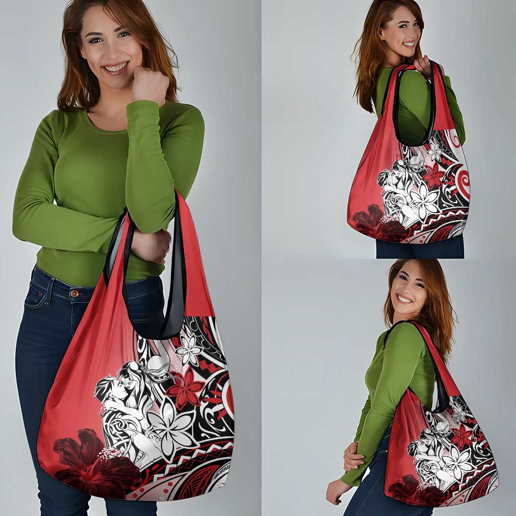 Polynesian Valentine Grocery Bag Couple Floral Unique Red Version LT01 - Polynesian Pride