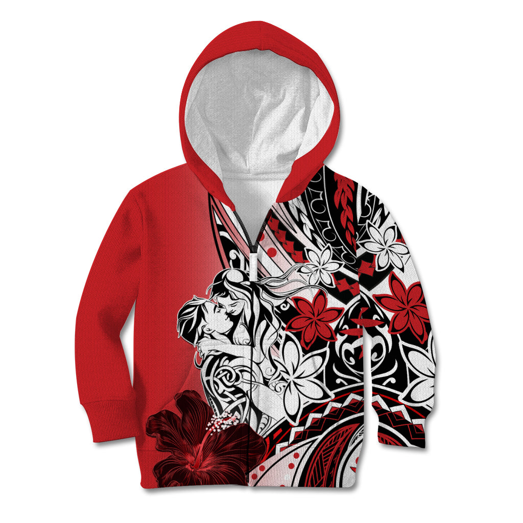 Polynesian Valentine Kid Hoodie Couple Floral Unique Red Version LT01 Zip Hoodie Red - Polynesian Pride